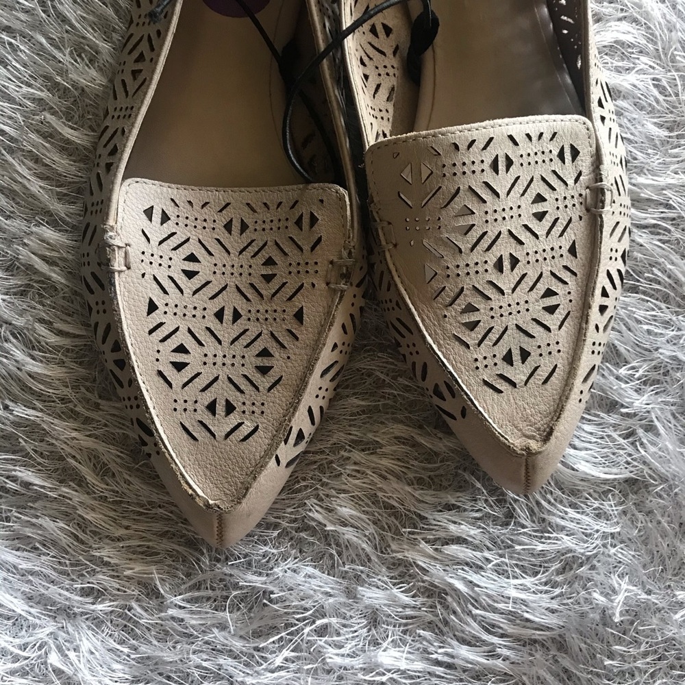Aldo tan leather pointed perforated flats